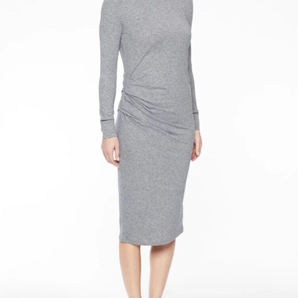 Athleta Industry Grey Turtleneck Dress Side Ruching Long Sleeves Small Maxi